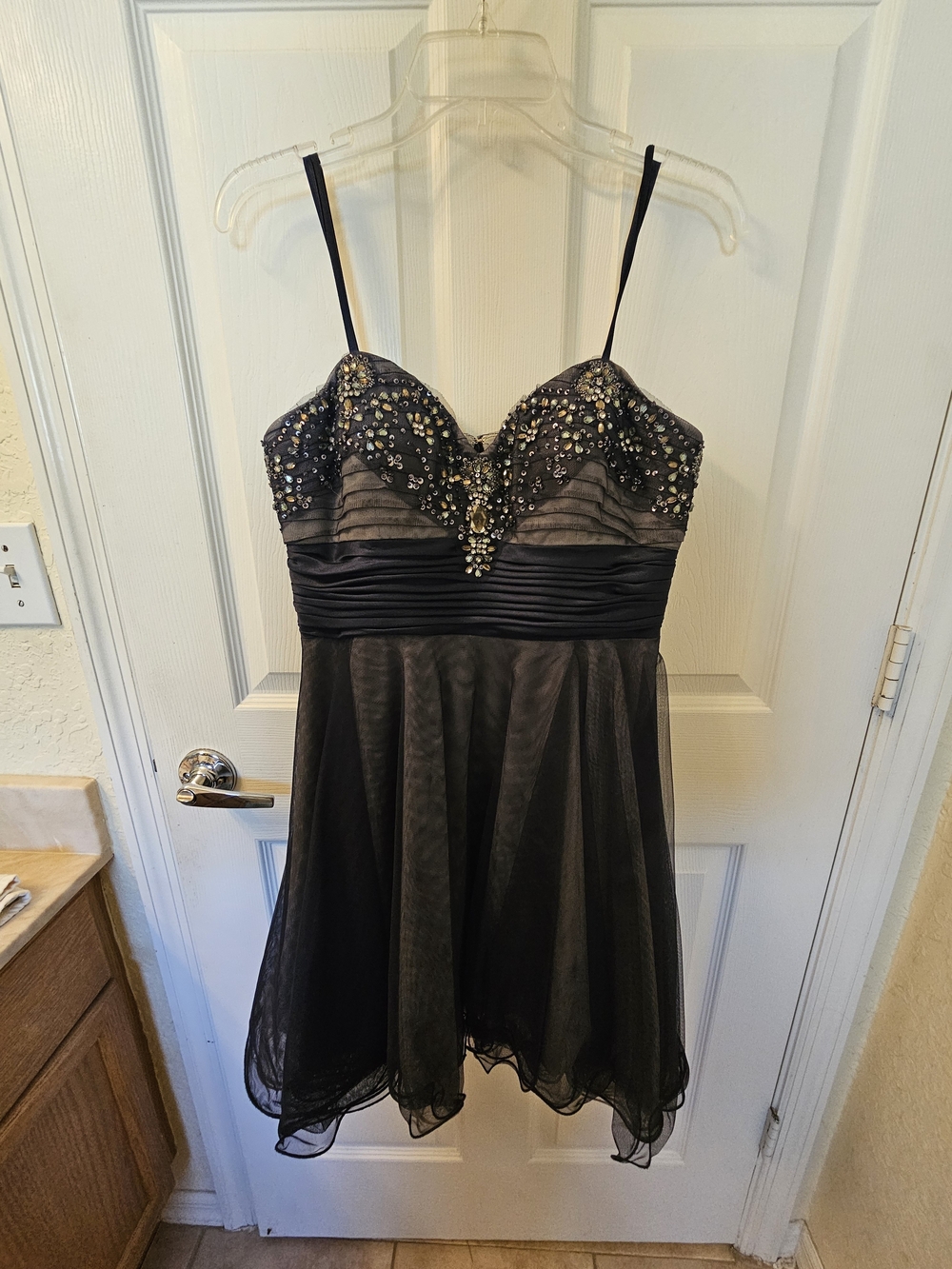 Black Embellished Spaghetti-Strap Cocktail Dress